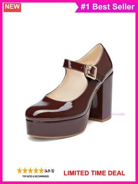 Faux Leather T-Strap Platform Heels Chunky Mary Jane Dress Shoes